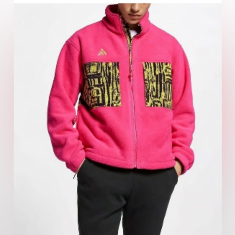 Nike 2019 ACG Jacket Sherpa Animal Yellow Print Pink Magenta